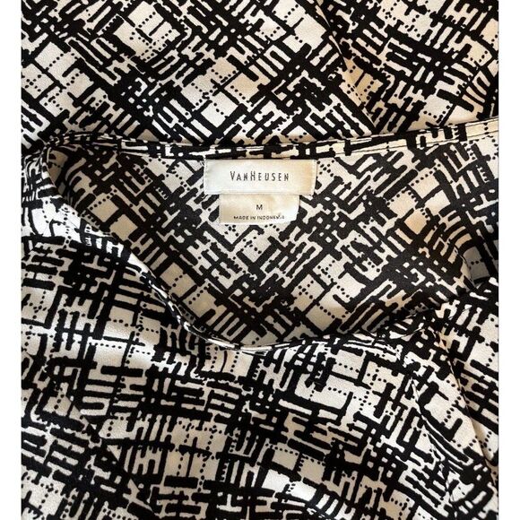 Van Heusen Tunic Top Blouse Women's M Black White Print Long Sleeve Polyester - Picture 5 of 7